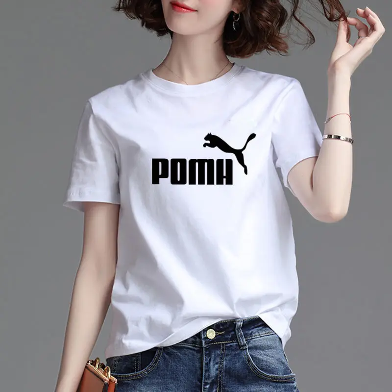 White Puma Logo T-Shirt Round Neck for Men Women - Image 2