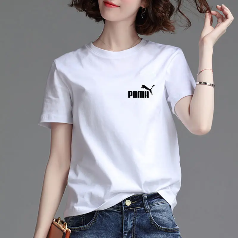 White Puma Logo T-Shirt Round Neck for Men Women - Image 6