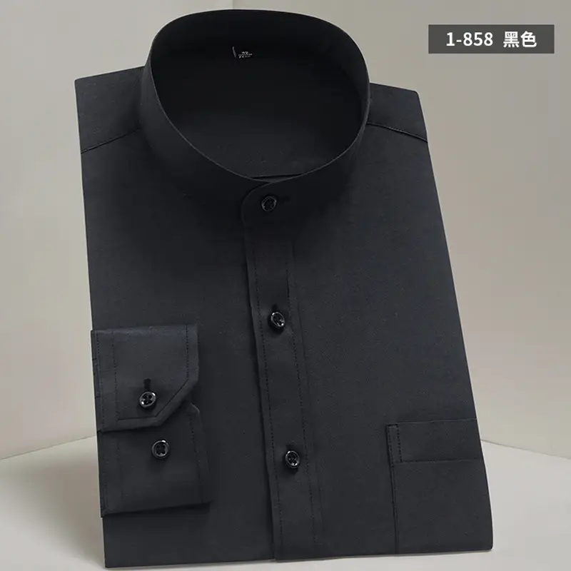 New Men's Chinese Collar Shirt White Maroon No Iron - Image 2