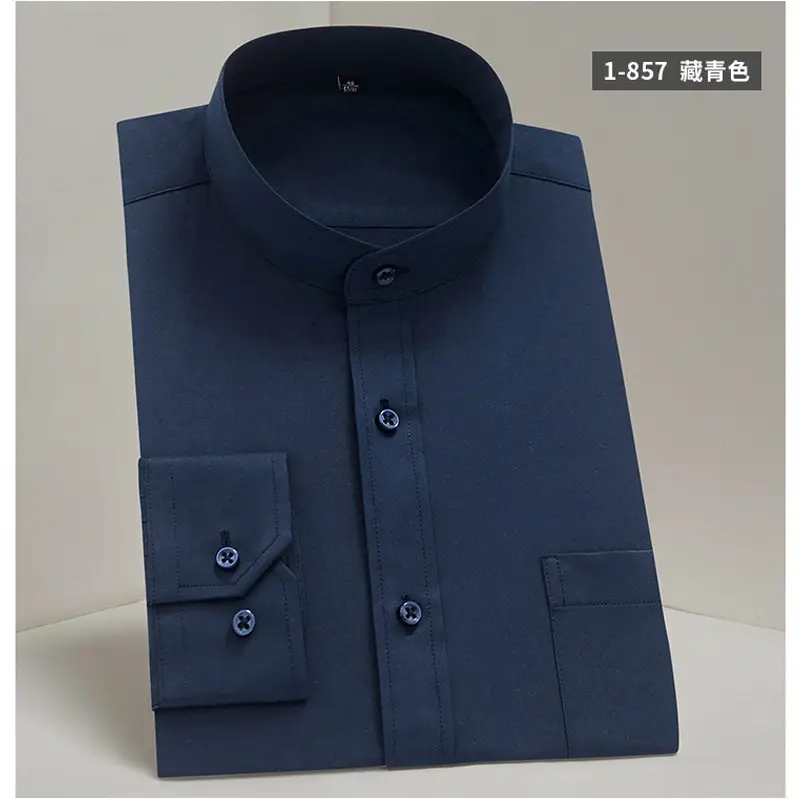 New Men's Chinese Collar Shirt White Maroon No Iron - Image 3