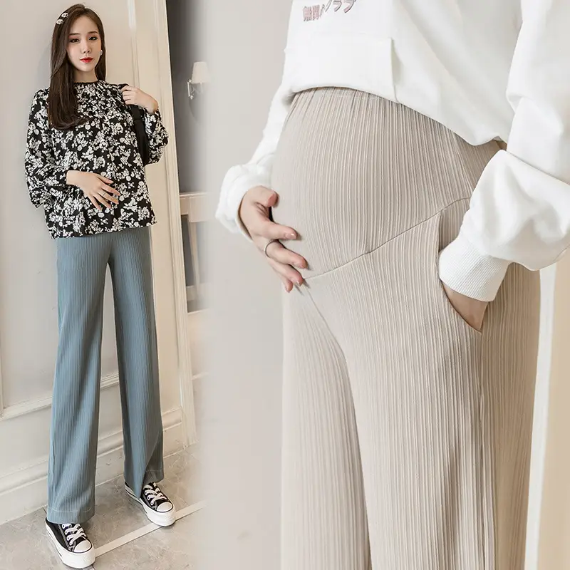 Pregnant Women's Wide Leg Pants Black Spring Autumn Loose Fit