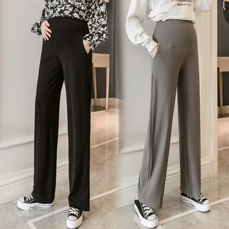 Pregnant Women's Wide Leg Pants Black Spring Autumn Loose Fit