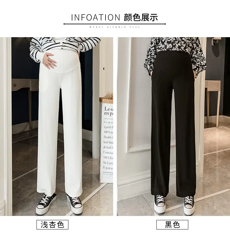 Pregnant Women's Wide Leg Pants Black Spring Autumn Loose Fit — feature 20
