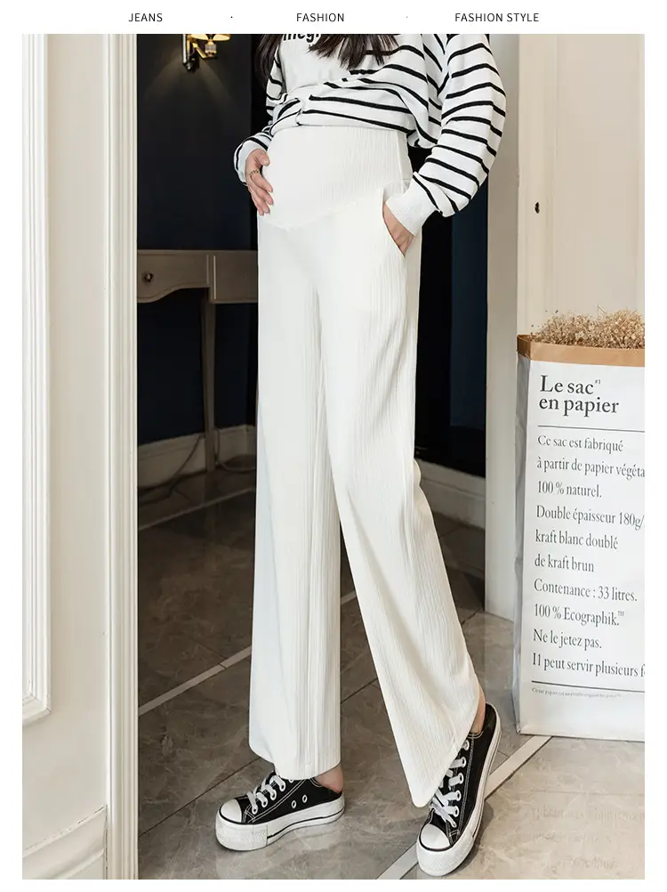 Pregnant Women's Wide Leg Pants Black Spring Autumn Loose Fit — feature 23