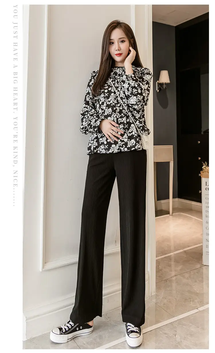 Pregnant Women's Wide Leg Pants Black Spring Autumn Loose Fit — feature 29