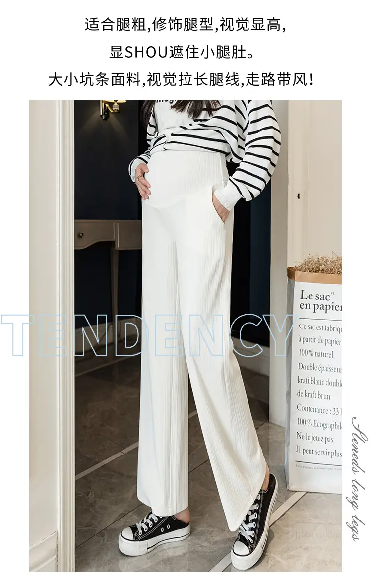 Pregnant Women's Wide Leg Pants Black Spring Autumn Loose Fit — feature 3