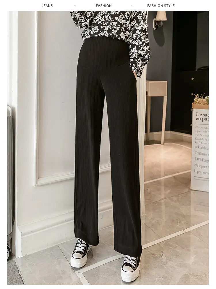 Pregnant Women's Wide Leg Pants Black Spring Autumn Loose Fit — feature 31