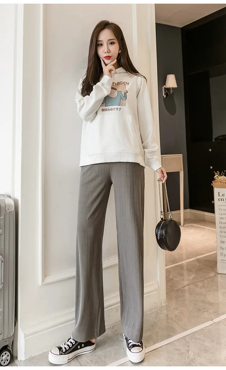 Pregnant Women's Wide Leg Pants Black Spring Autumn Loose Fit — feature 33