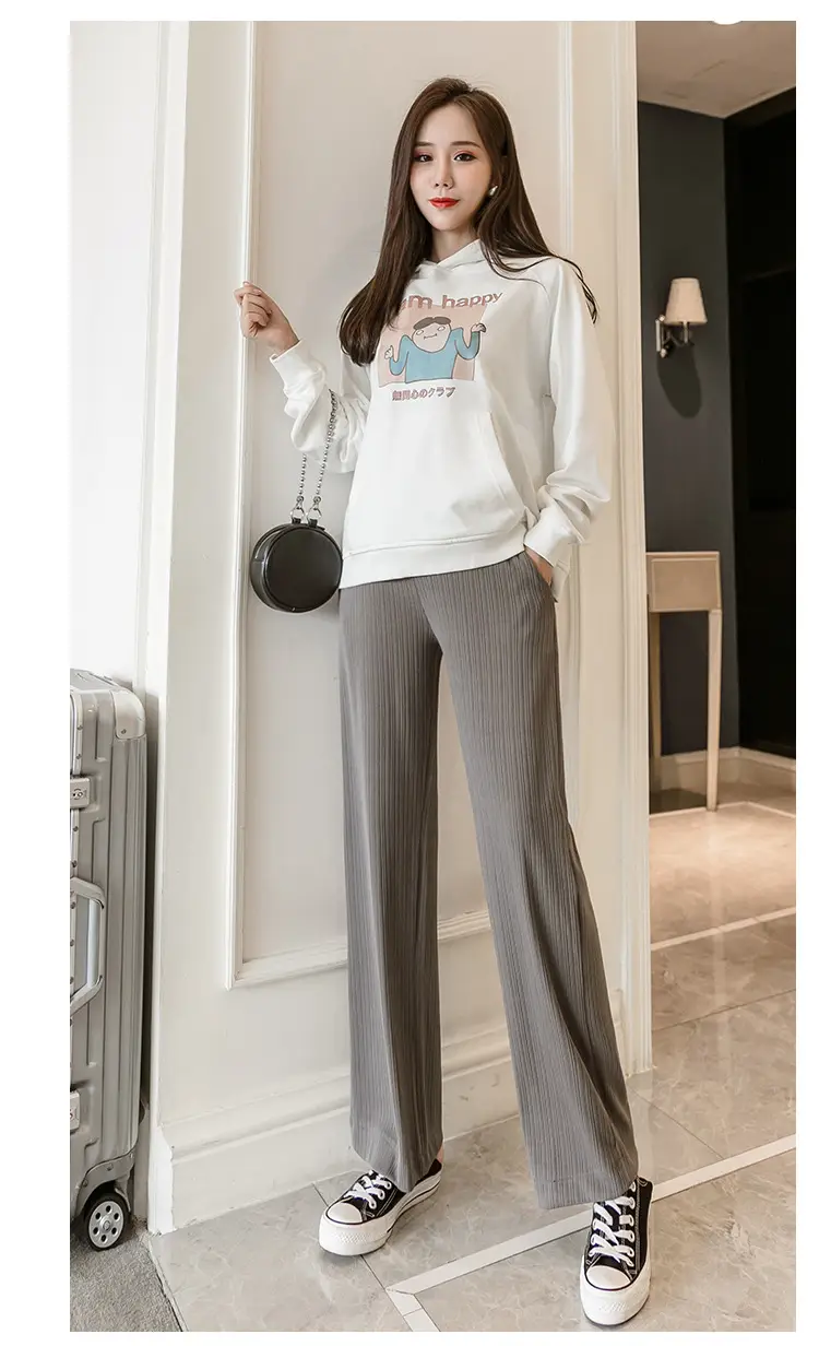 Pregnant Women's Wide Leg Pants Black Spring Autumn Loose Fit — feature 35
