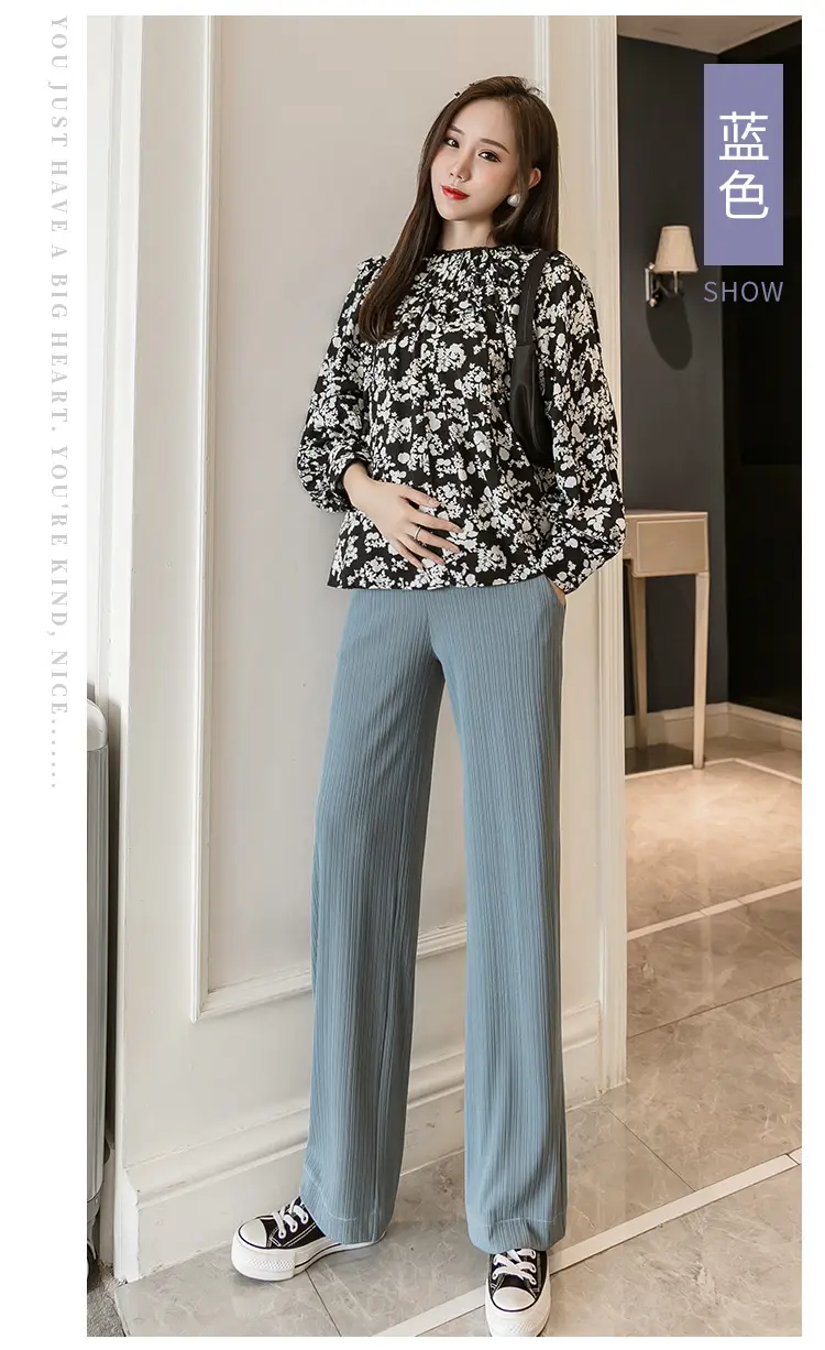 Pregnant Women's Wide Leg Pants Black Spring Autumn Loose Fit — feature 37