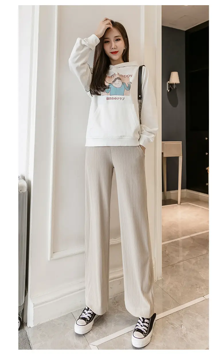 Pregnant Women's Wide Leg Pants Black Spring Autumn Loose Fit — feature 43