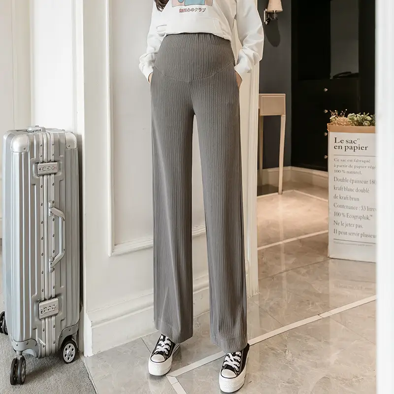 Pregnant Women's Wide Leg Pants Black Spring Autumn Loose Fit