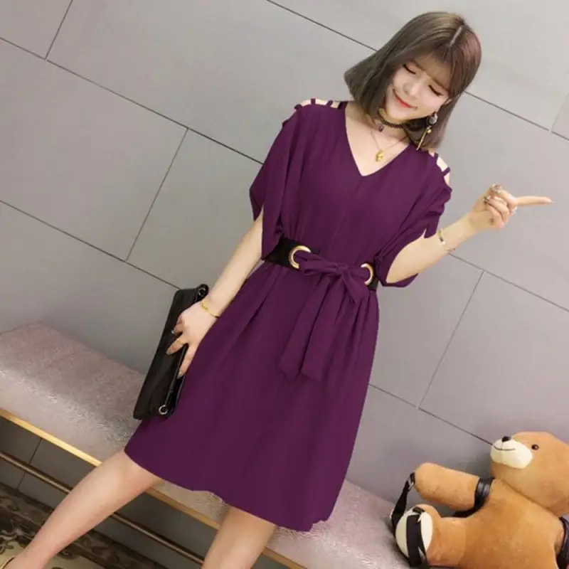 Women's Off-Shoulder Dress 2026 Plus Size Batwing Sleeve - Image 5