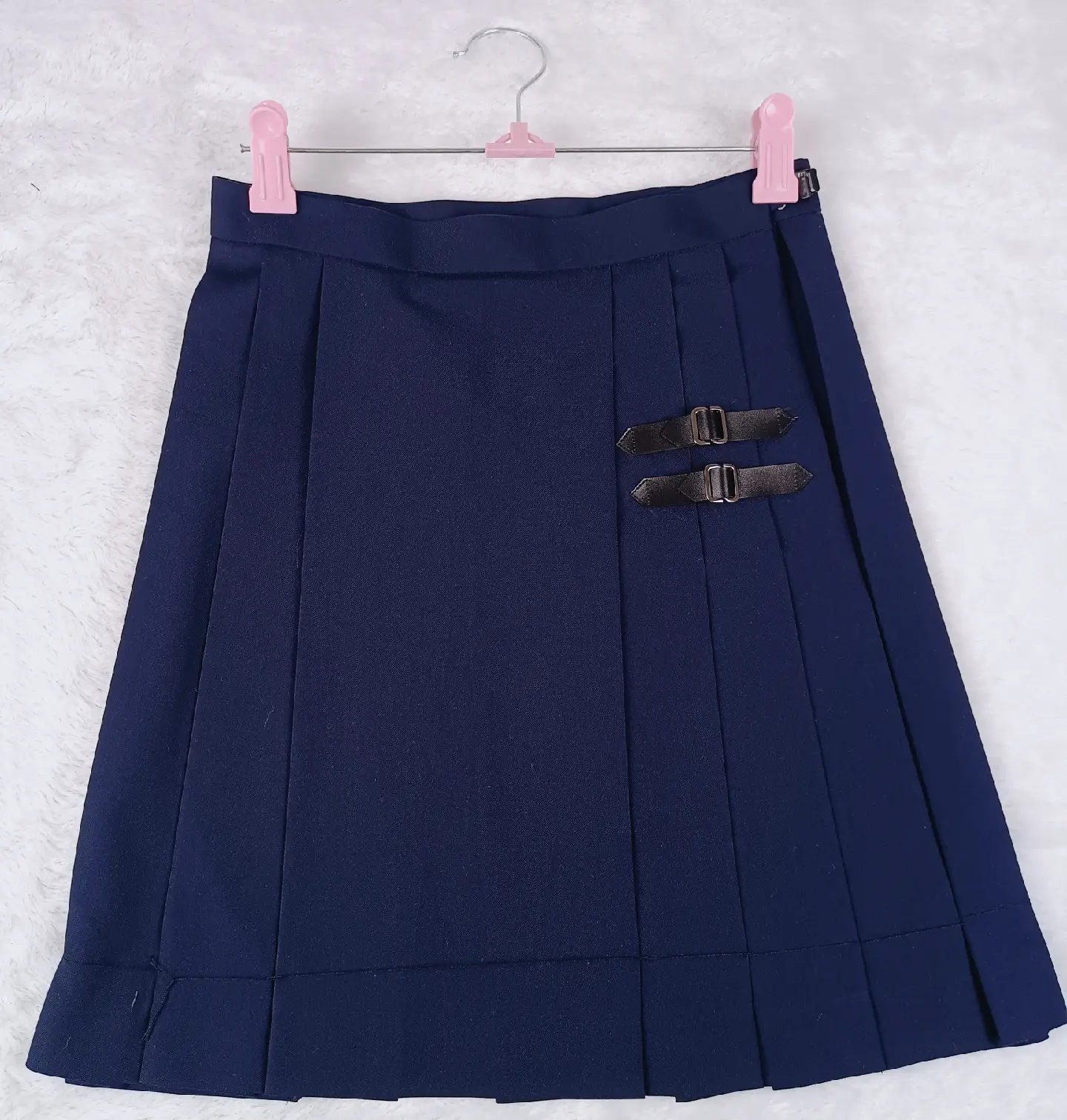 Blue Pleated Double Leather Skirt 45cm - Image 2