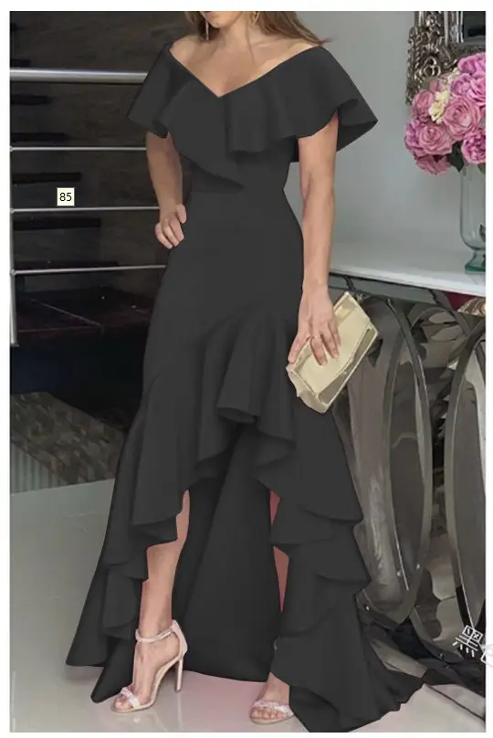 Women's V Neck Ruffled Dress Pink Asymmetrical - Image 3