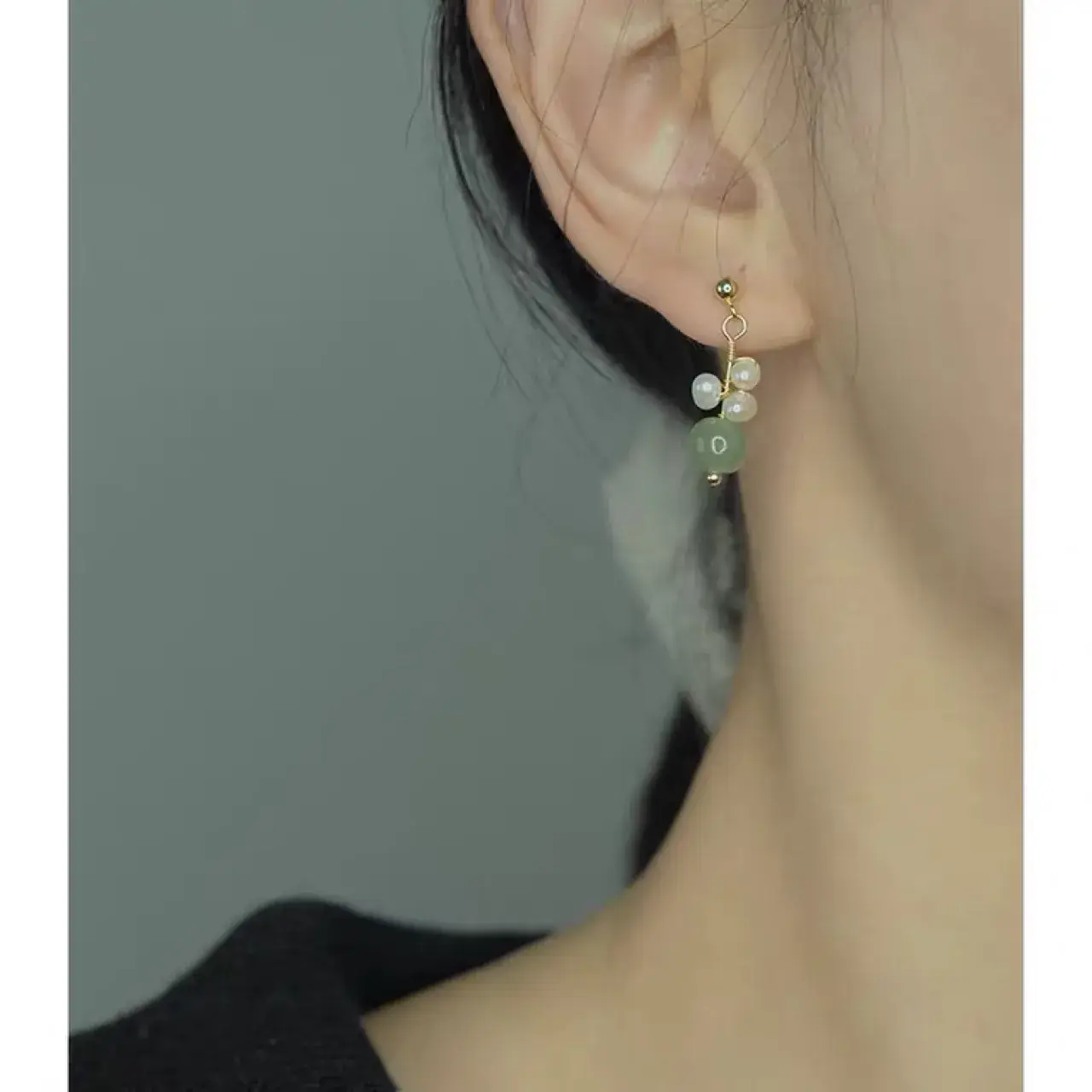 Elegant Green Jade Pearl Gold Bean Earrings for Women