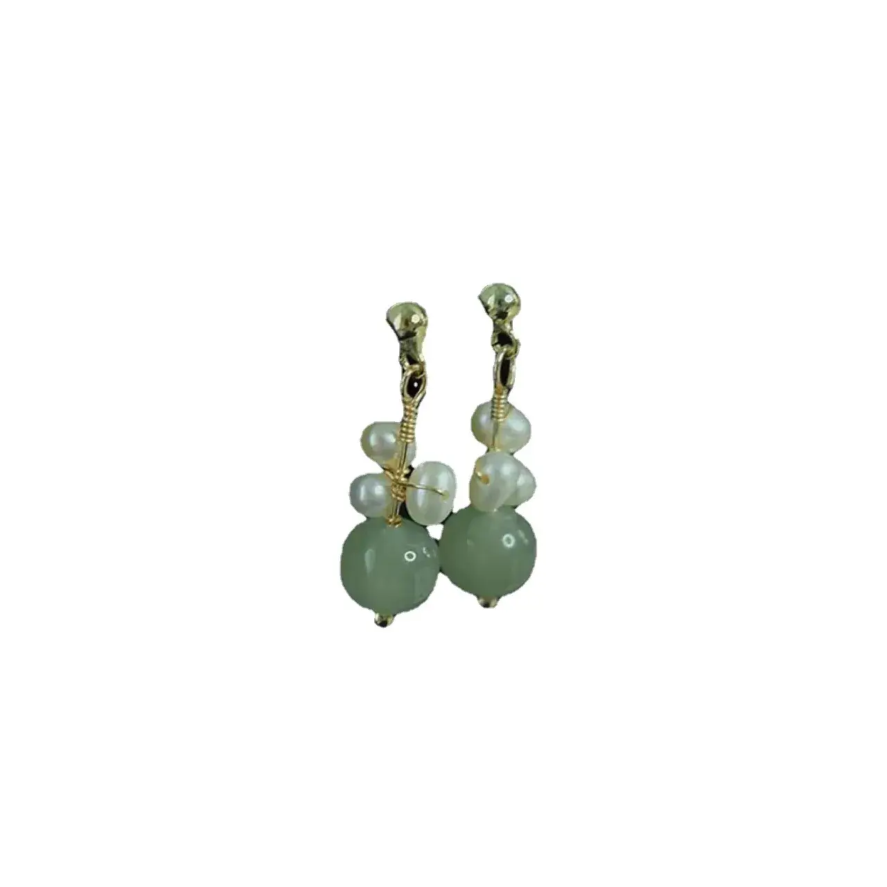 Elegant Green Jade Pearl Gold Bean Earrings for Women