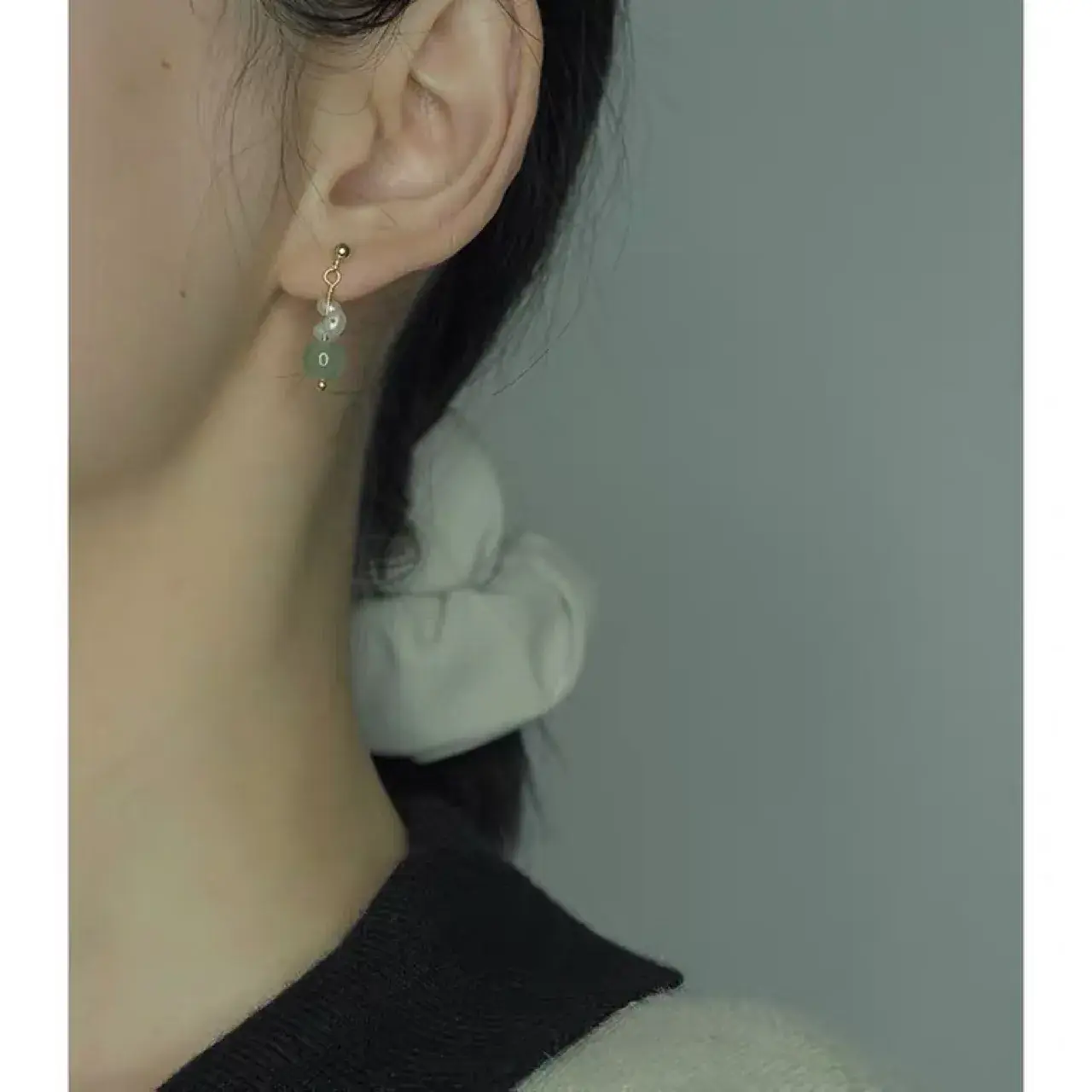 Elegant Green Jade Pearl Gold Bean Earrings for Women — feature 5