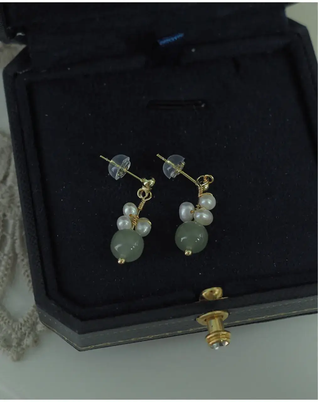 Elegant Green Jade Pearl Gold Bean Earrings for Women — feature 6
