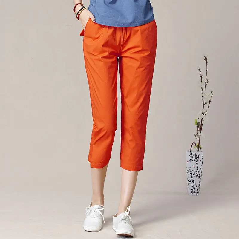 Women's Orange Capri Pants Harlan Large Thin Cotton - Image 5