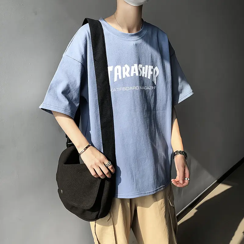 Men's Blue T-Shirt with "TARASHER" Print Loose Fit