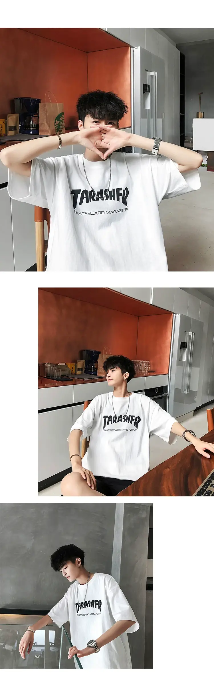 Men's Blue T-Shirt with "TARASHER" Print Loose Fit — feature 10
