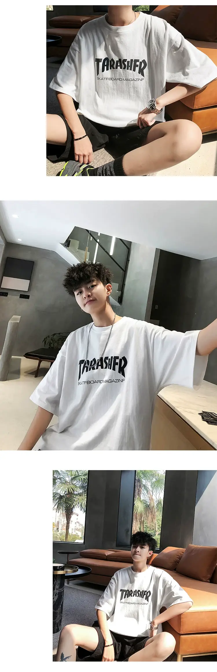Men's Blue T-Shirt with "TARASHER" Print Loose Fit — feature 11