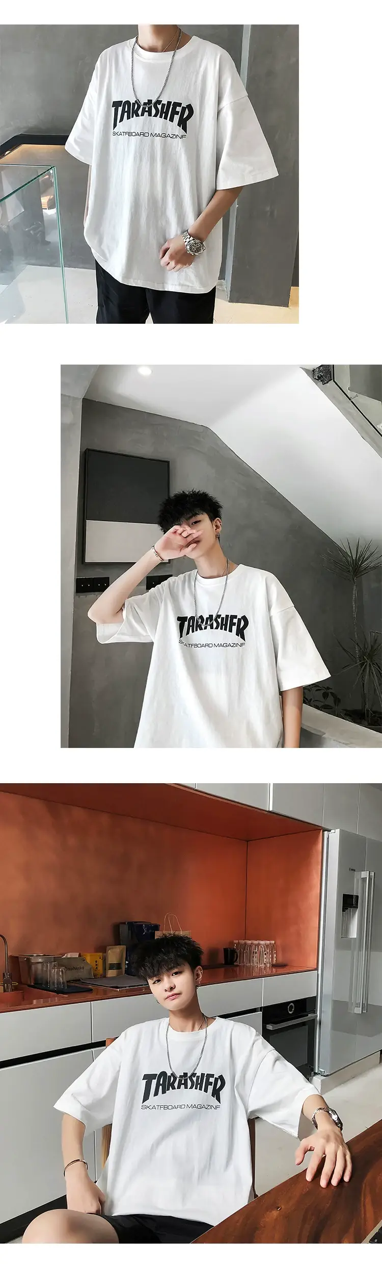 Men's Blue T-Shirt with "TARASHER" Print Loose Fit — feature 12