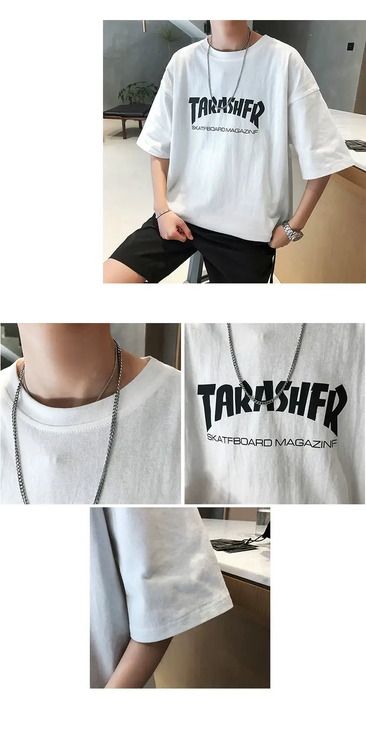 Men's Blue T-Shirt with "TARASHER" Print Loose Fit — feature 13
