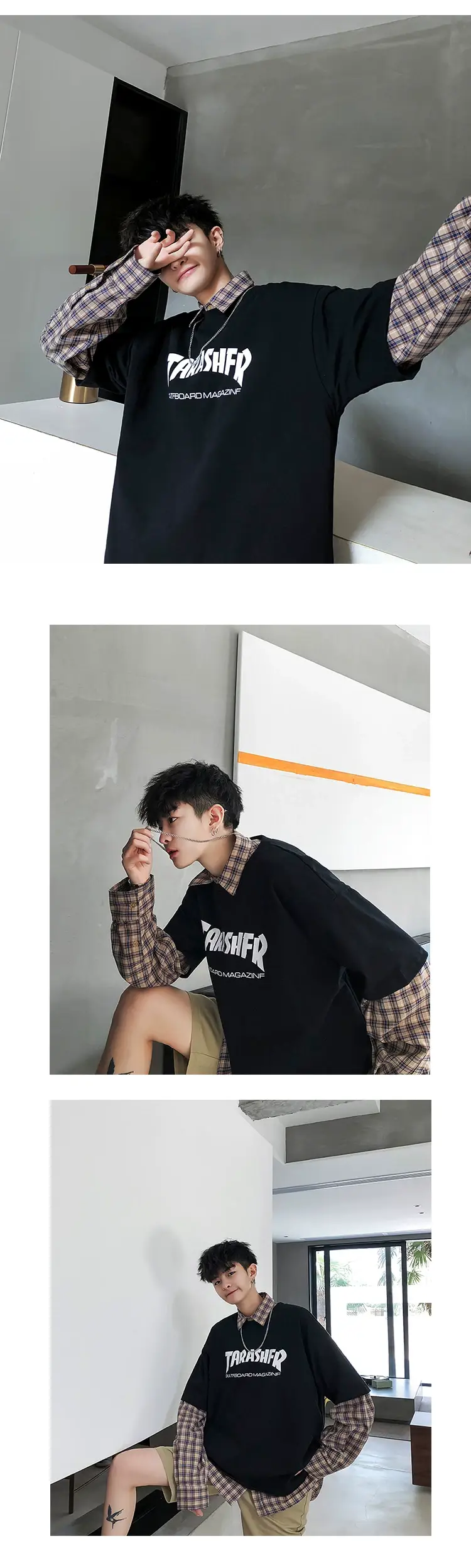 Men's Blue T-Shirt with "TARASHER" Print Loose Fit — feature 15