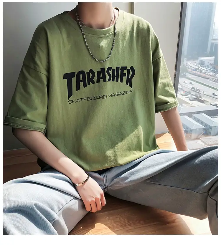 Men's Blue T-Shirt with "TARASHER" Print Loose Fit — feature 2
