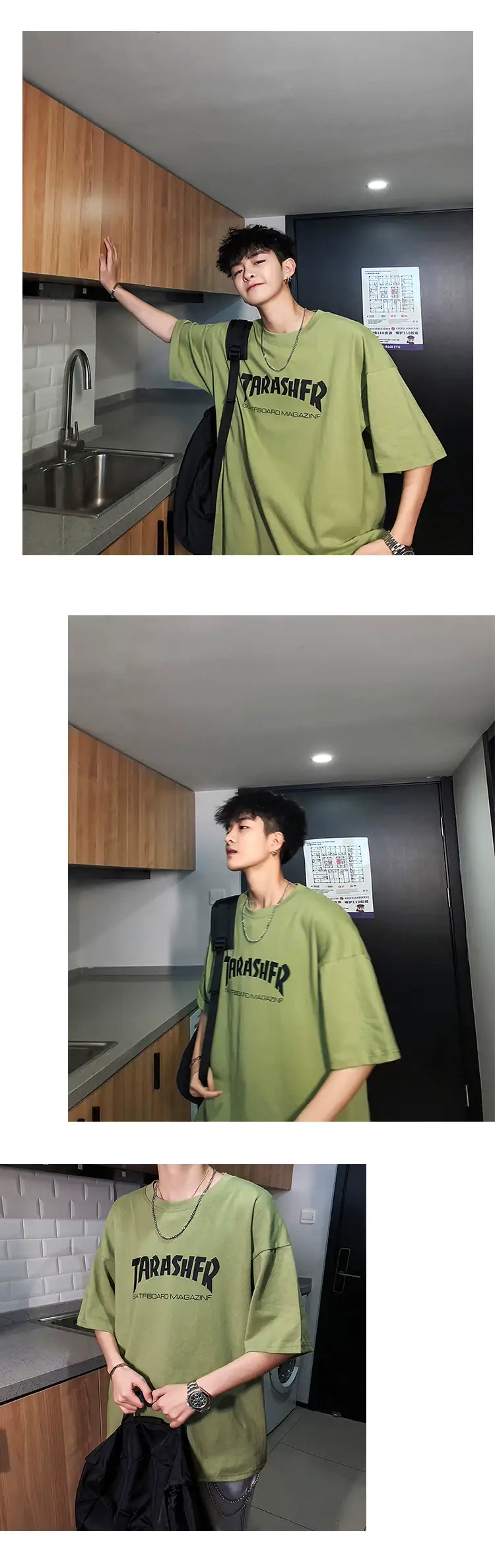 Men's Blue T-Shirt with "TARASHER" Print Loose Fit — feature 6