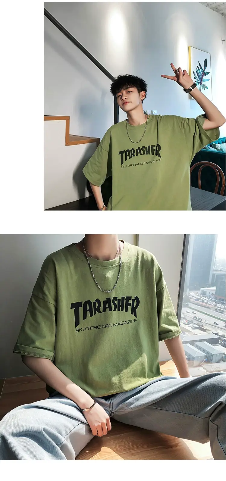 Men's Blue T-Shirt with "TARASHER" Print Loose Fit — feature 8