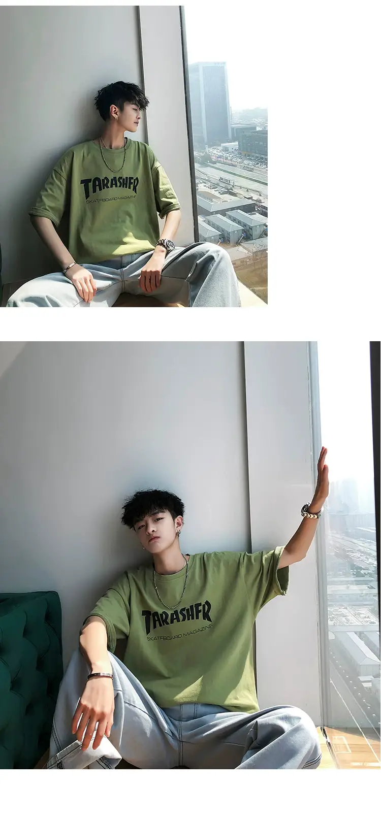 Men's Blue T-Shirt with "TARASHER" Print Loose Fit — feature 9