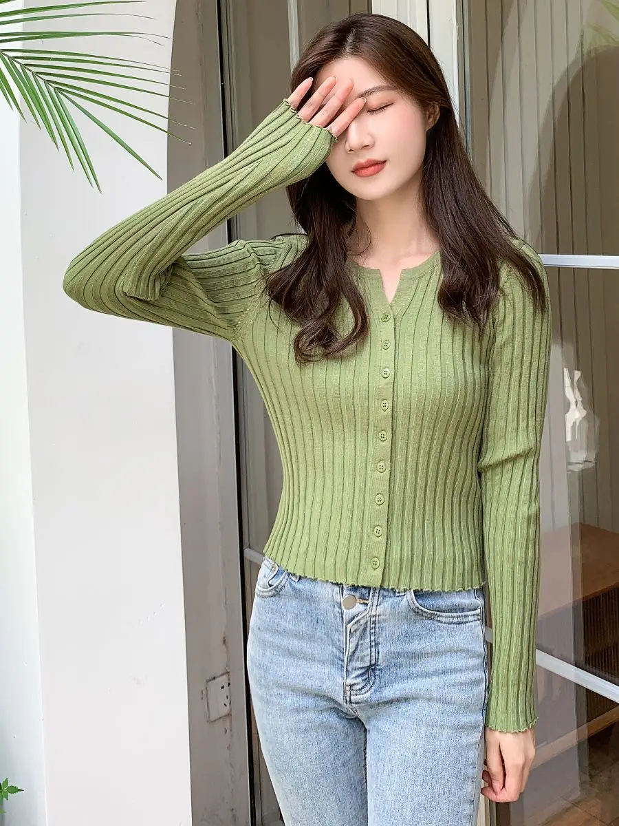 Women Knit V-Neck Long Sleeve Top White - Image 8