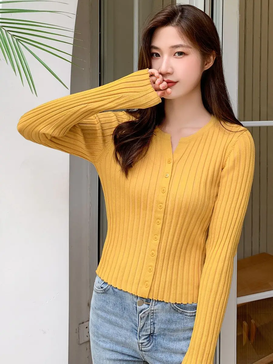 Women Knit V-Neck Long Sleeve Top White - Image 10