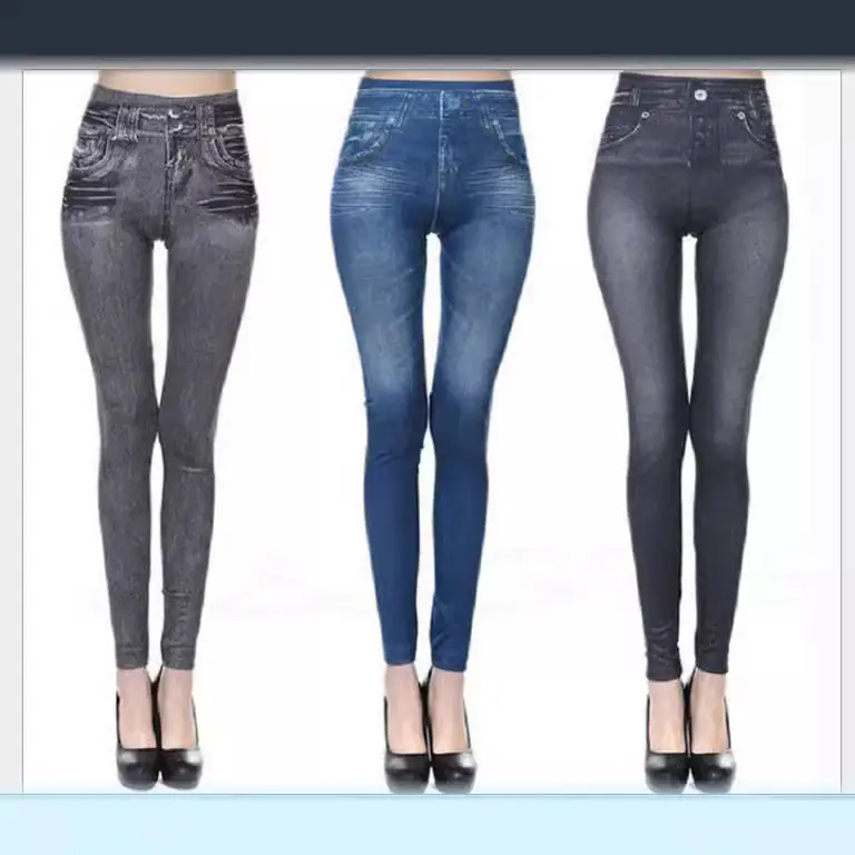 Women High Waist Denim Leggings 8-Size Blue - Image 5