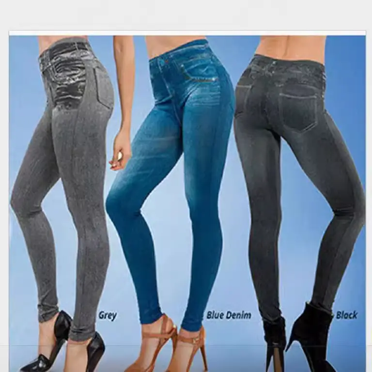Women High Waist Denim Leggings 8-Size Blue - Image 6