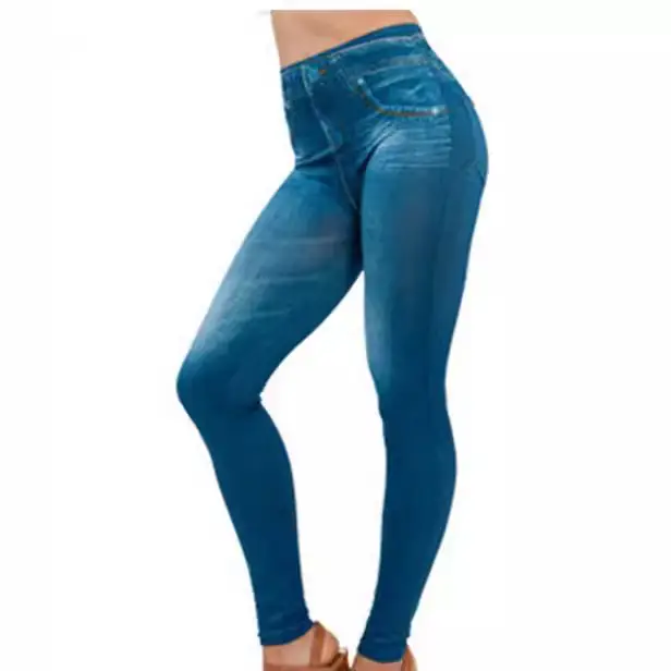 Women High Waist Denim Leggings 8-Size Blue - Image 7