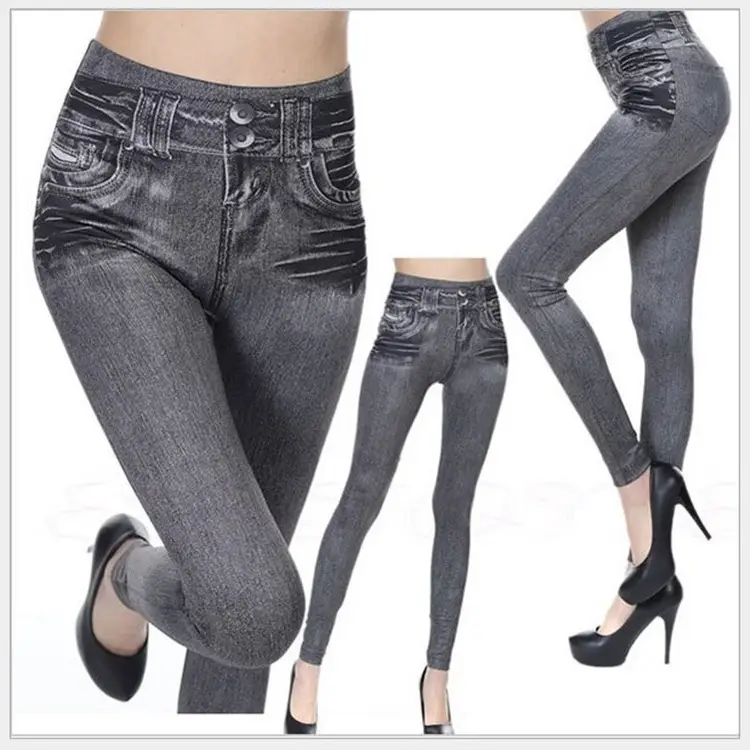 Women High Waist Denim Leggings 8-Size Blue - Image 8
