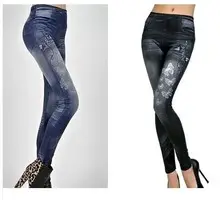 Women High Waist Denim Leggings 8-Size Blue — feature 15