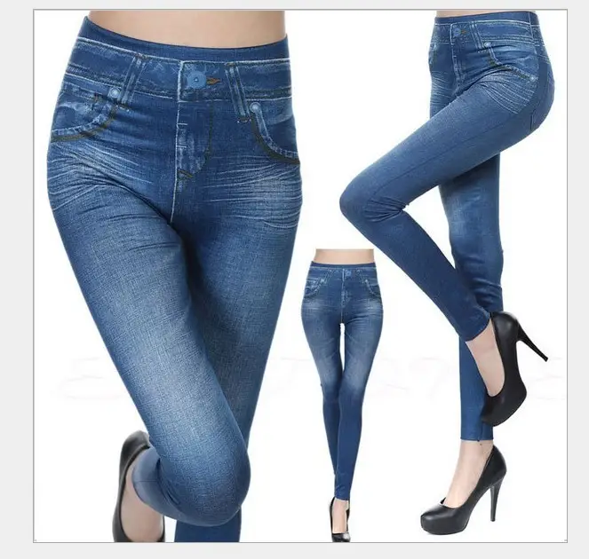 Women High Waist Denim Leggings 8-Size Blue - Image 3