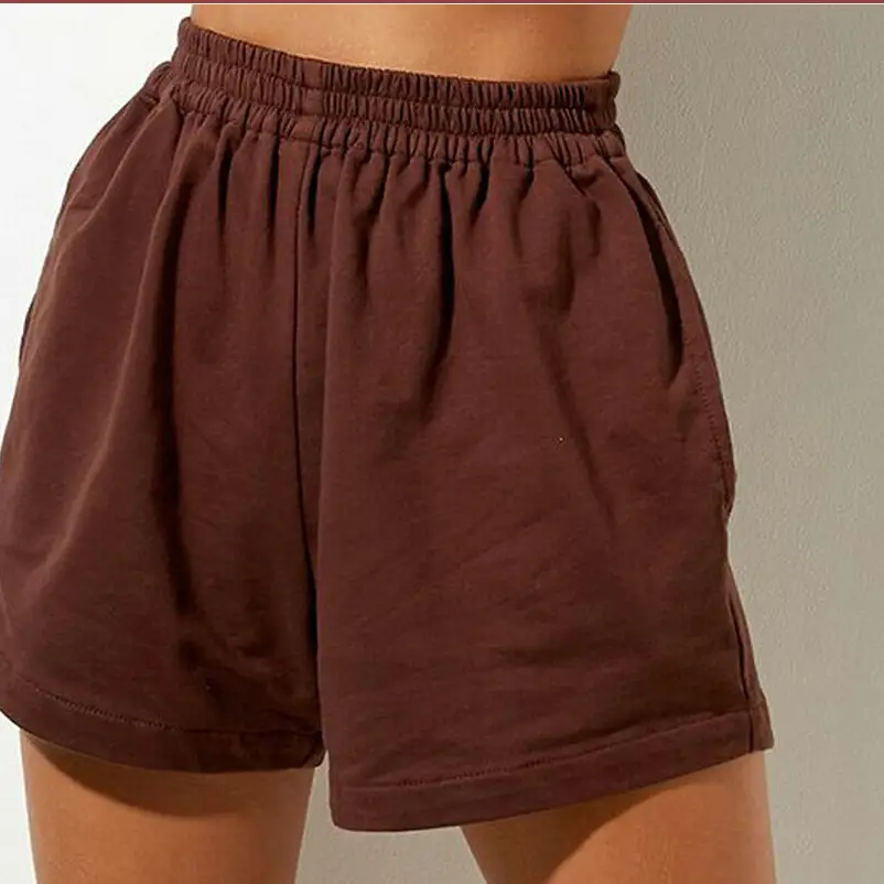 Women's 2025 Elastic Waist Loose Shorts Brown