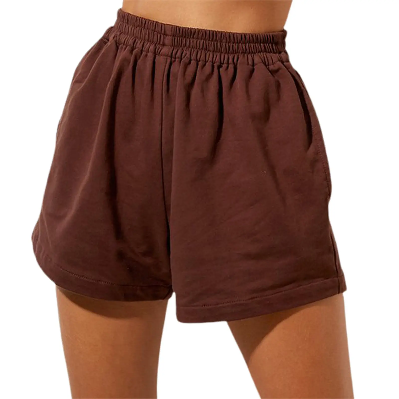 Women's 2025 Elastic Waist Loose Shorts Brown