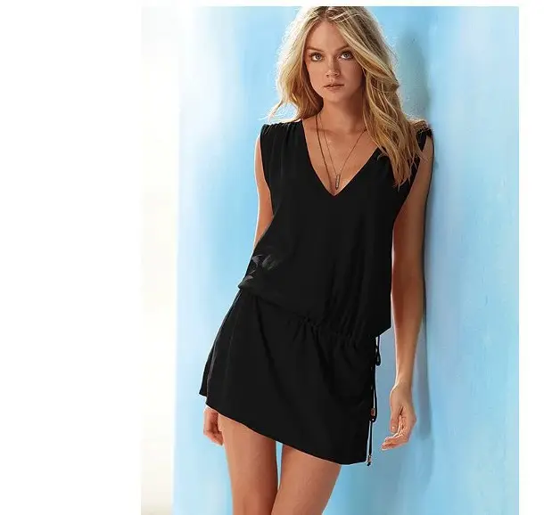 Beachy V-Neck Backless Skirted Dress in Turquoise - Image 5