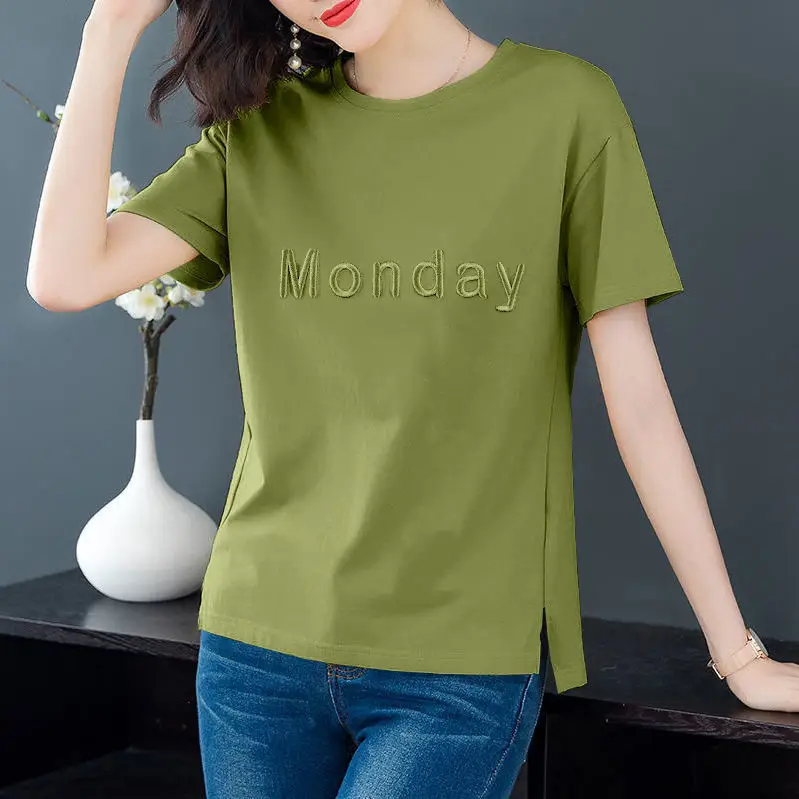 Women Korean Style Monday T-Shirt Red Loose Fit - Image 7