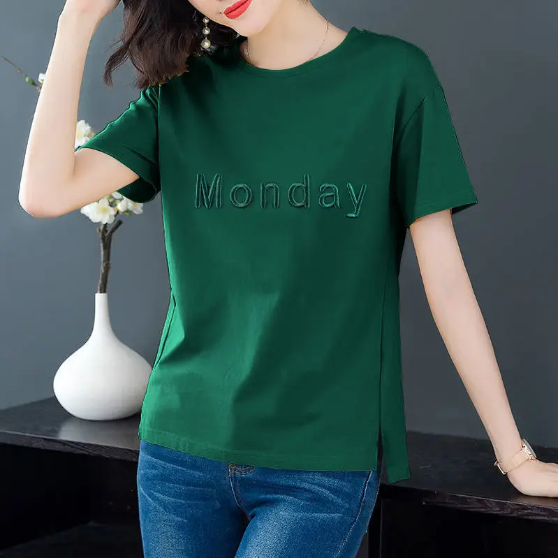 Women Korean Style Monday T-Shirt Red Loose Fit - Image 8