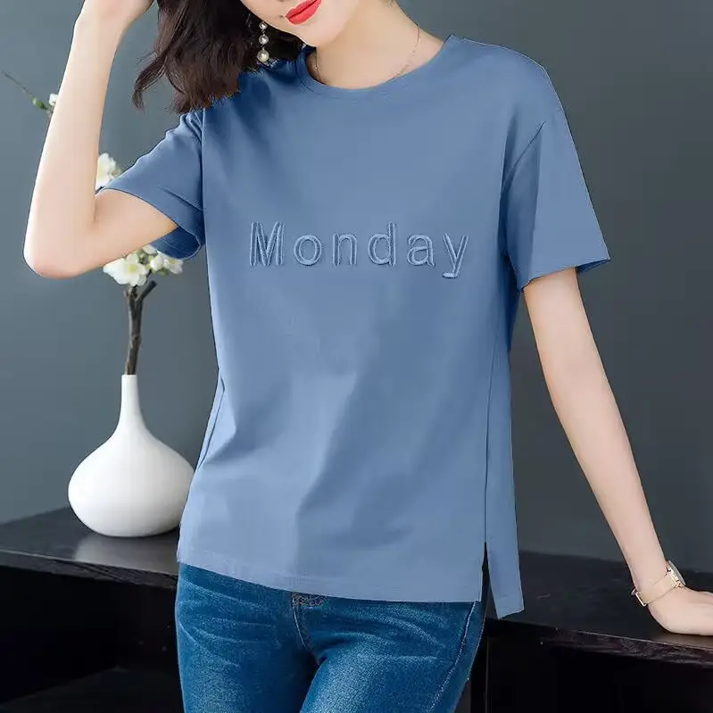 Women Korean Style Monday T-Shirt Red Loose Fit - Image 5