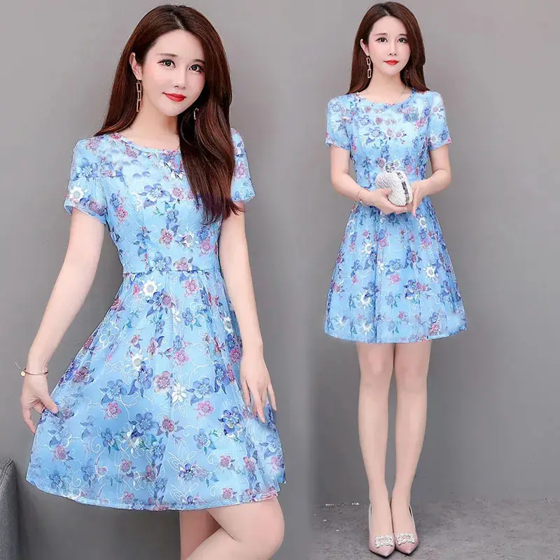 Women's Floral Waist Dress Summer Large Size - Image 3