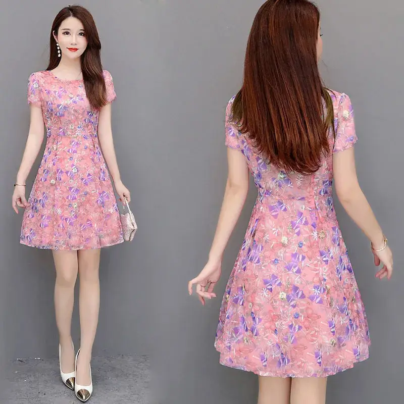 Women's Floral Waist Dress Summer Large Size - Image 4